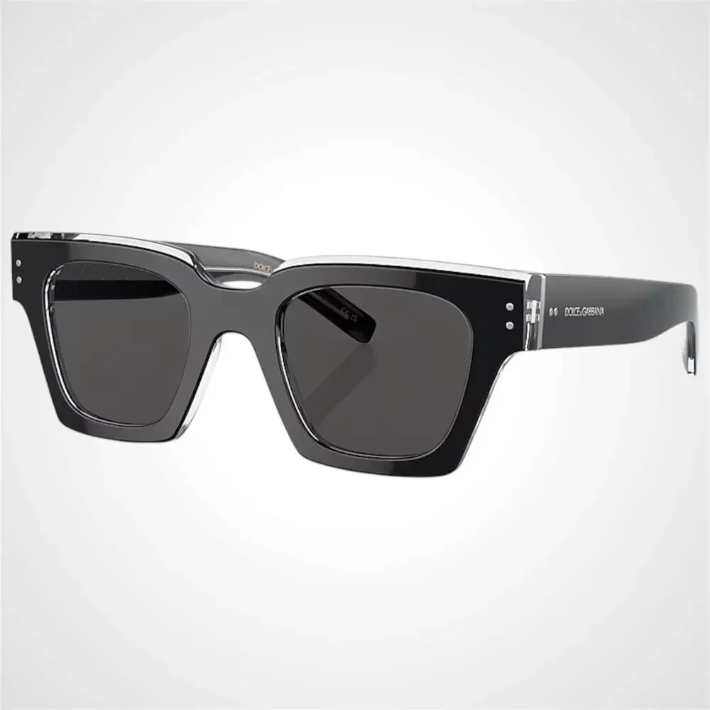 New Dolce & Gabbana Sunglasses Black Crystal Acetate Square Gray Lens